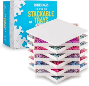 10 Puzzle Sorting Trays with Lid | Portable Puzzle Accessories Black Color Makes Pieces Stand Out to Better Sort Patterns, Shapes and Colors | for Puzzles Up to 2500 Pieces (White)