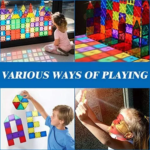 100PCS Magnetic Tiles Blocks for Kids Ages 3-5 4-8,STEM Learning Educational Preschool Magnet Building Toys for Toddlers,Christmas Birthday Gifts Toys for 3 4 5 6 7 8  Year Old Boys Girls