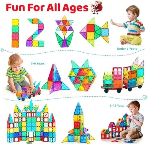 100PCS Magnetic Tiles Blocks for Kids Ages 3-5 4-8,STEM Learning Educational Preschool Magnet Building Toys for Toddlers,Christmas Birthday Gifts Toys for 3 4 5 6 7 8  Year Old Boys Girls