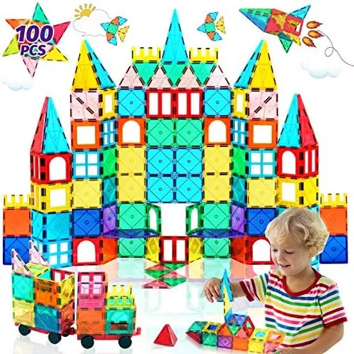 100PCS Magnetic Tiles Blocks for Kids Ages 3-5 4-8,STEM Learning Educational Preschool Magnet Building Toys for Toddlers,Christmas Birthday Gifts Toys for 3 4 5 6 7 8  Year Old Boys Girls