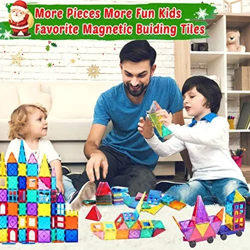 100PCS Magnetic Tiles Blocks for Kids Ages 3-5 4-8,STEM Learning Educational Preschool Magnet Building Toys for Toddlers,Christmas Birthday Gifts Toys for 3 4 5 6 7 8  Year Old Boys Girls