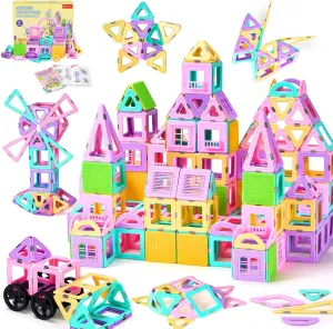 102 PCS Magnetic Tiles Set, Magnet Building Blocks Set with Car for Kids Ages 3 , STEM Educational Montessori Learning Construction Toys for 3 4 5 6 7 8   Year Old Toddlers Boys Girls Birthday Gifts