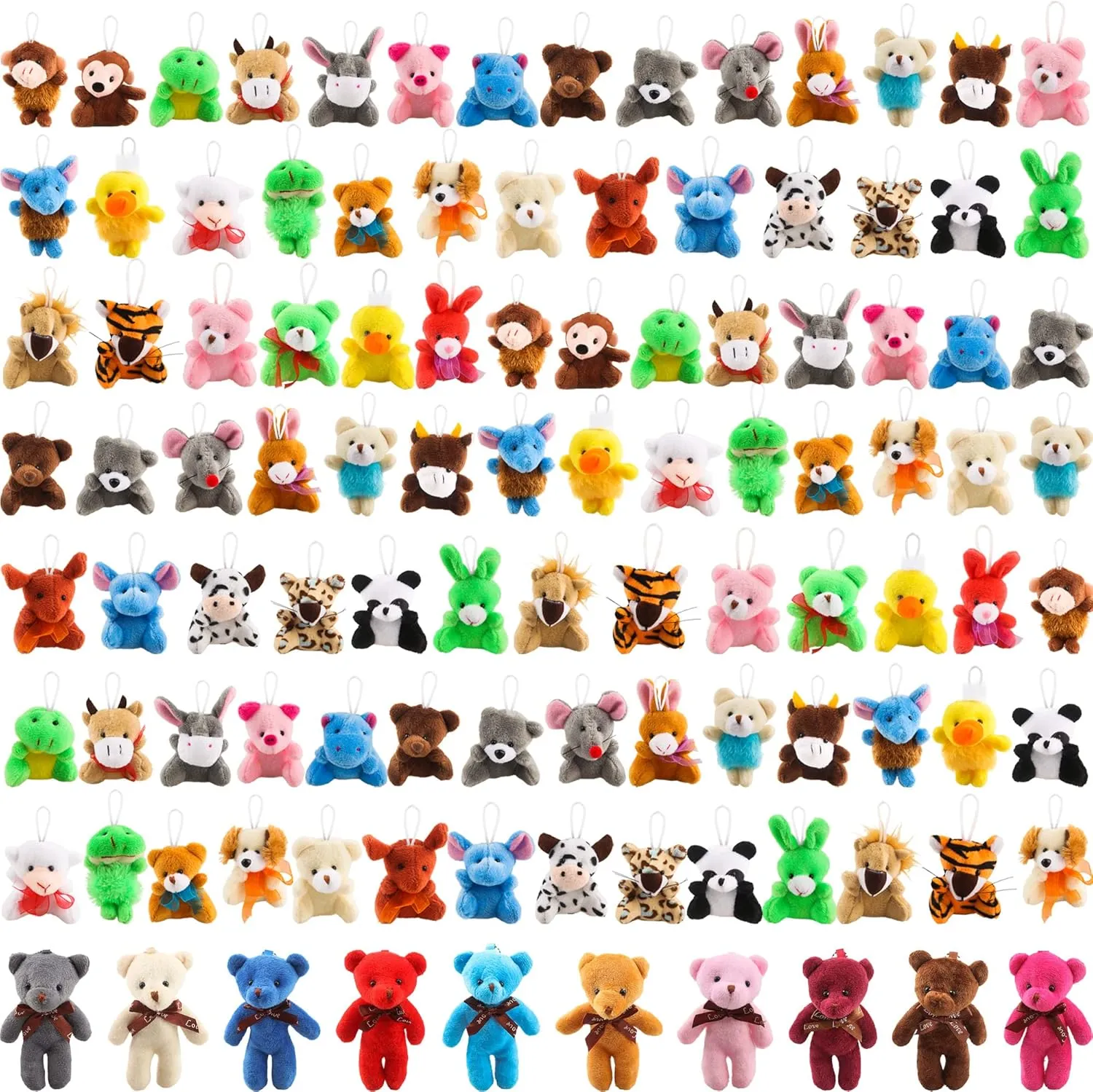 106 Packs Mini Stuffed Animals Teddy Bear Toys Bulk Small Plush Animals Tiny Teddy Bear Keychain for Kids Animal Themed Party Favors Children's Day Birthday Gifts