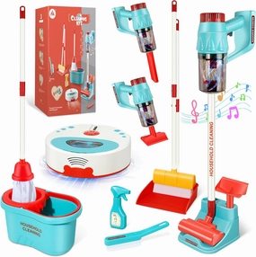 10 Pcs Kids Cleaning Toy Set, 3-in-1 Kids Vacuum That Really Works, Toddler Broom and Cleaning Set for Kids Play Home Cleaning - Perfect Toddler Vacuum Toy Gifts for Boys & Girls Ages 3 