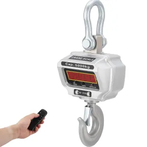 11000lbs/5000kg Digital Hanging Crane Scale - Heavy Duty Industrial Electronic With Hook, High Precision for Construction, Factory, Farms - Cast Aluminum Case, Rechargeable