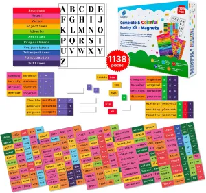 1138 PCS Colorful Poetry Magnets Kit - Complete Word Magnets for Fridge, Sentence Building, Create Poems & Conversations