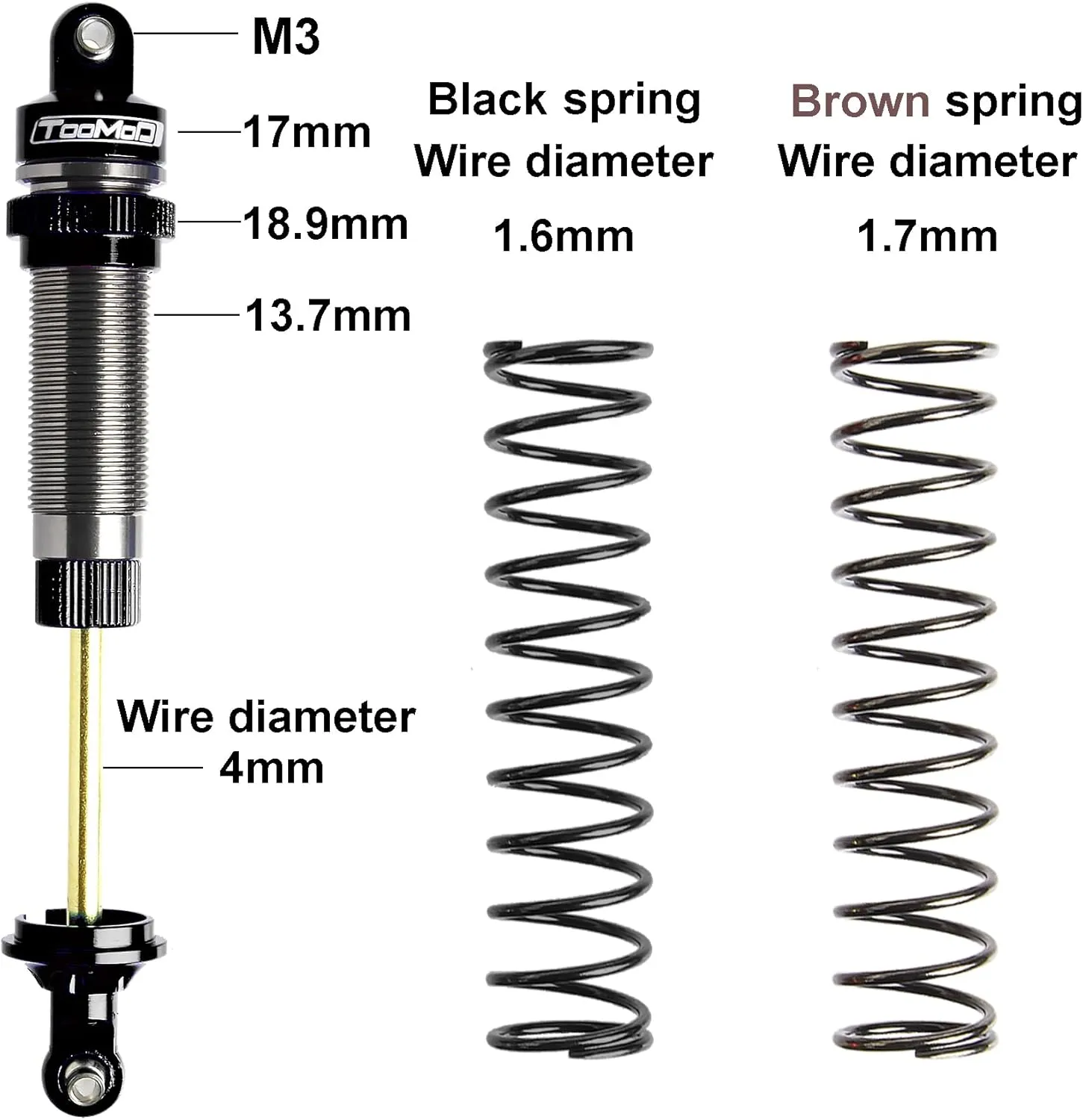 115mm RC Oil Shock Absorber Big Bore Damper for 1/10 Slash,Stampede,Rustler, Hoss,Bandit, Ford, Vorteks,etc. Parts Upgrade Replace（2Pcs）(Black)