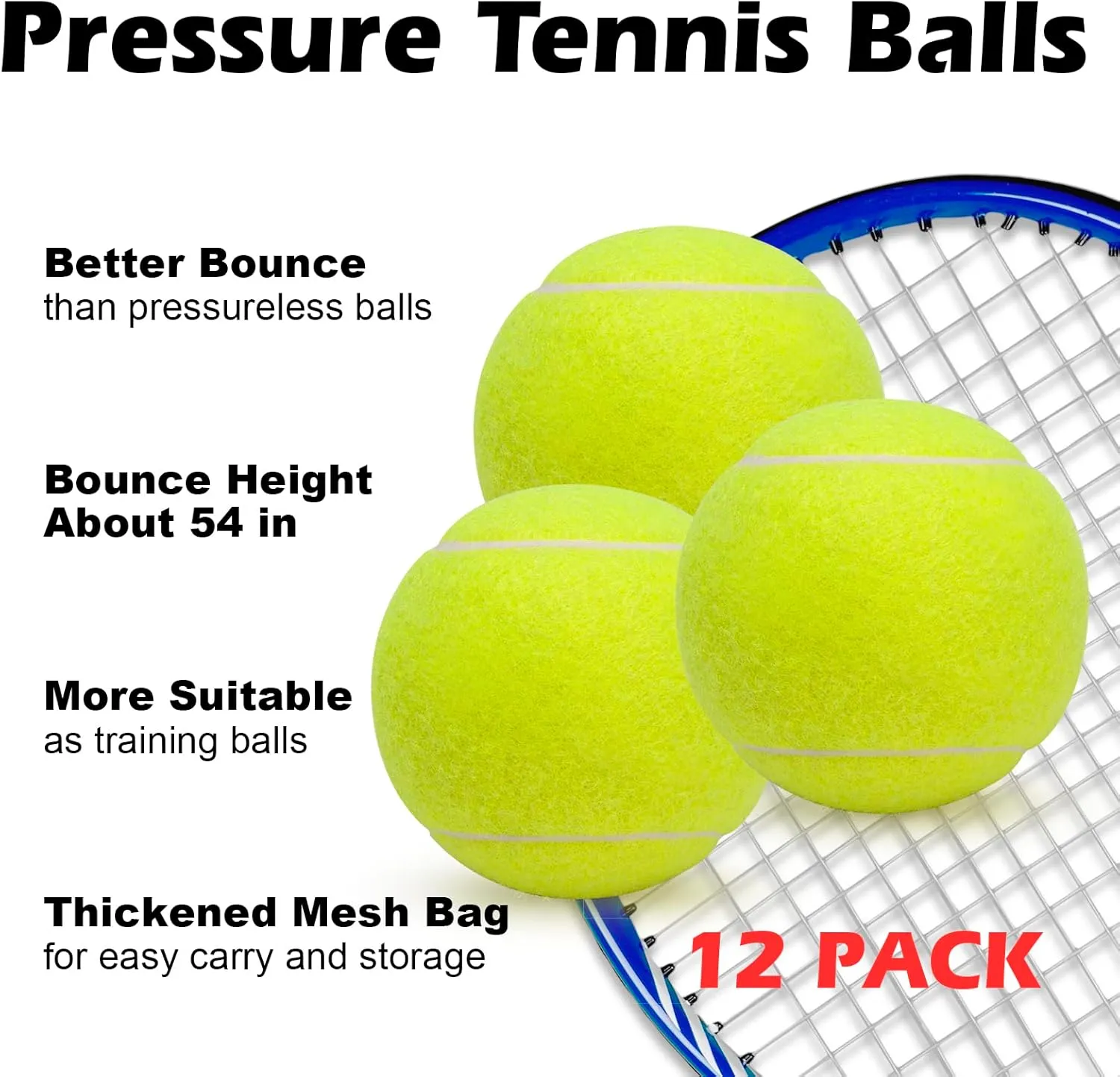 12 Pack Tennis Balls, Advanced Pressure Training Tennis Balls Practice Balls, Tennis Balls for Dogs, Thickened Tennis with Mesh Bag for Transport, Beginner Exercise Ball, Sturdy High Elastic