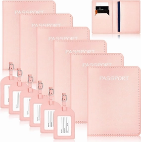 12 Pcs Women Passport Holder and Vaccine Card Combo with Luggage Tag Include 6 Pcs Travel Passport Cover 6 Pcs Cute Tag Passport Wallet for Bridesmaid Gifts Group Trip Honeymoon Travel