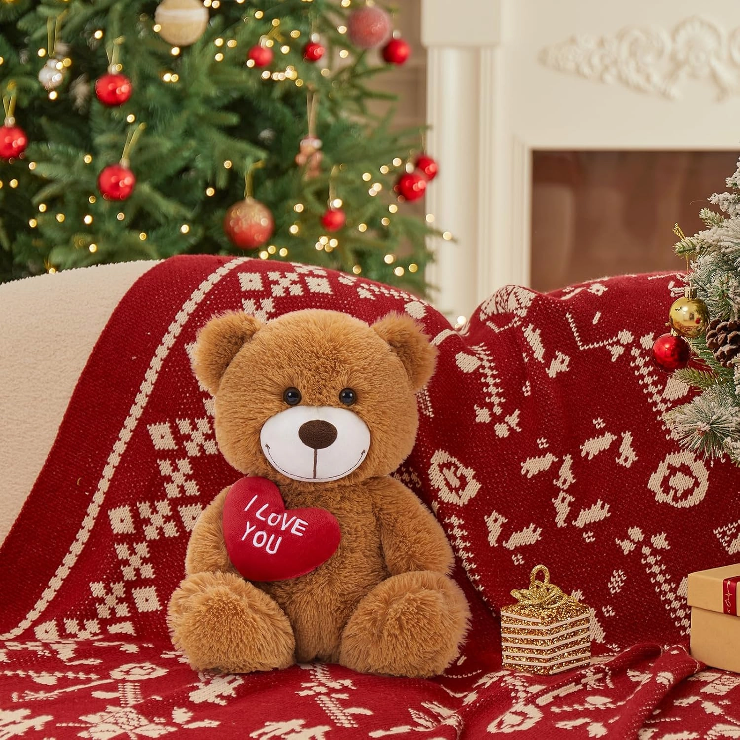 12" Teddy Bear with Heart, Cute Dark Brown Teddy Bear Stuffed Animals for Valentines Soft Bear Plushie Toy Stuffed Bear Plush Gifts for Girlfriend Kid, Christmas