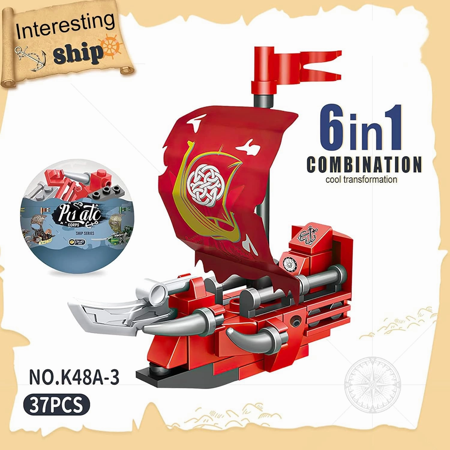 12PCS Pre Filled Easter Eggs with Ship Mini Building Block Toys - 6 in1 Ship Toys Sailboat Model Building Kits Hobby Toy for Kids Age 6  Years Old