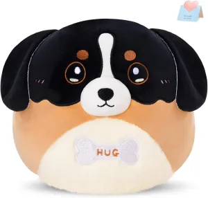12" Bernese Mountain Dog Plush Pillow, Cute Bernese Mountain Dog Stuffed Animal Soft Puppy Plush Toy Birthday Gifts for Women Boys Girls Pet Dog Lover, Black&Brown