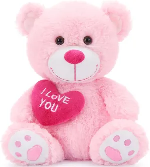 12" Teddy Bear with Heart, Cute Pink Teddy Bear Stuffed Animals for Valentines Soft Bear Plushie Toy Stuffed Bear Plush Gifts for Girlfriend Kid