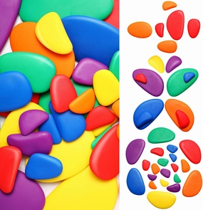 144 Pcs Rainbow Stacking Stones Colorful Pebbles Sorting and Stacking Stones Math Manipulatives Educational Toys for Preschool Kindergarten Montessori Toys, 6 Colors(Bright)