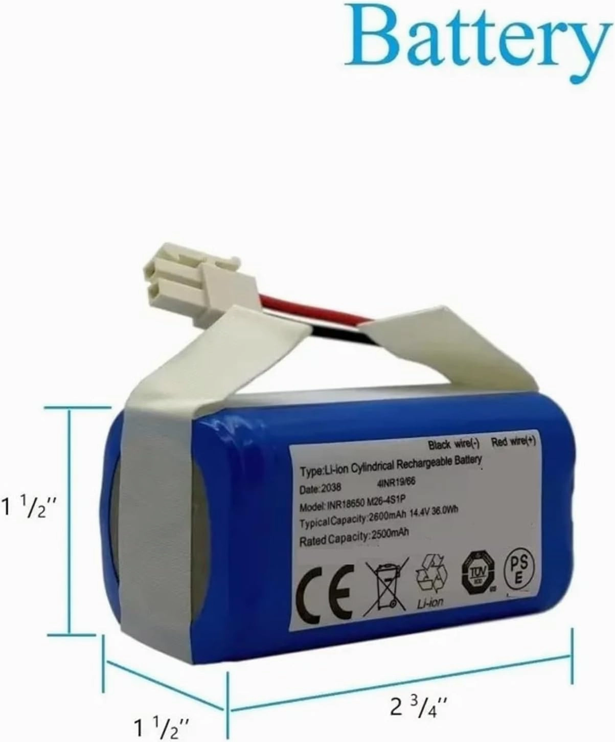 14.8V 2600mah Lithium Battery，Compatible for ILIFE A4 A4s V7 A6 V7s Plus，Robot Vacuum Cleaner INR18650 M26-4S1P Battery(3500mAh)