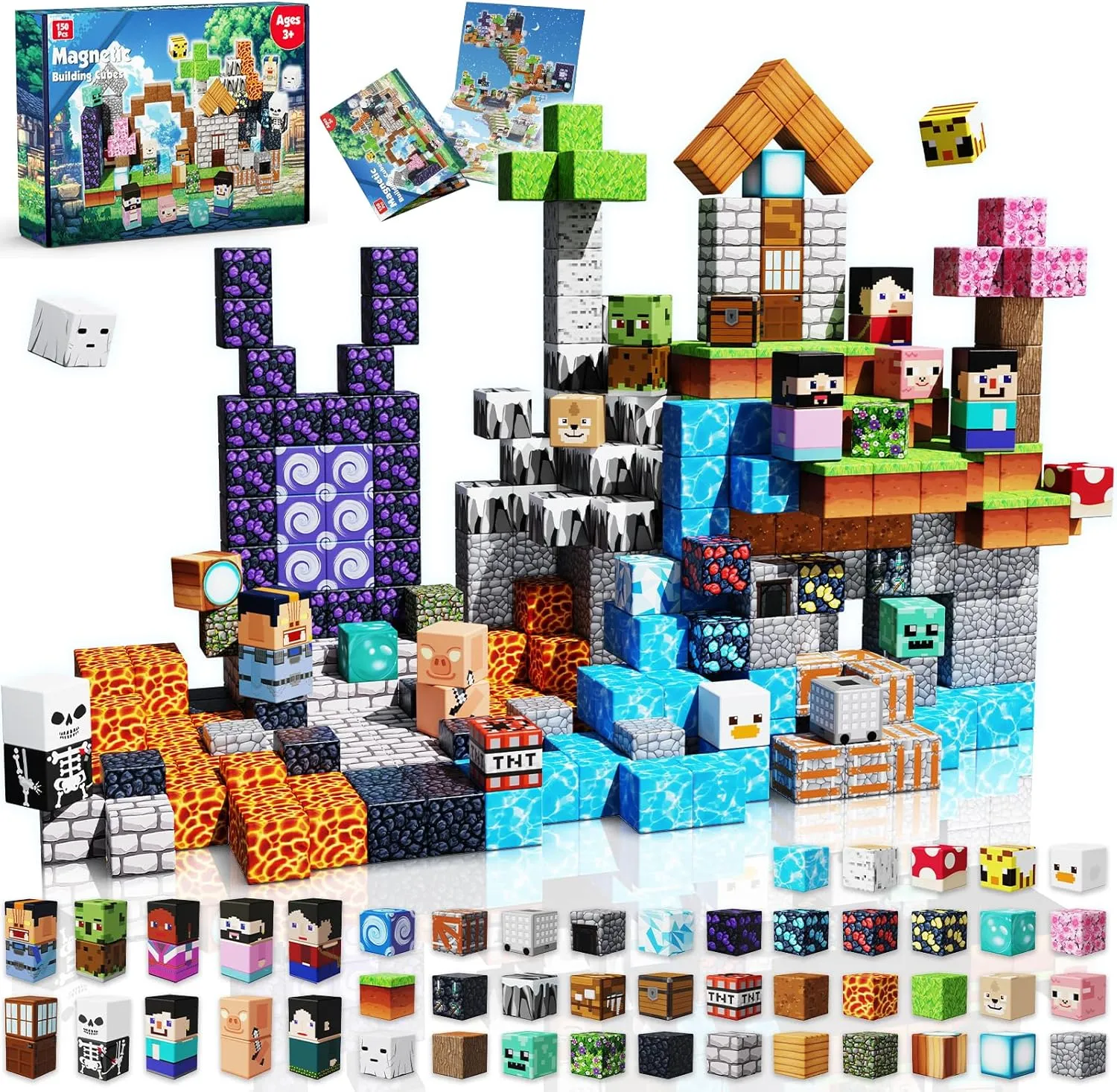 150 PCS Magnetic Blocks - Magnetic Tiles Building Block Toys, STEM Montessori Stacking Toys, Building Cube Game Birthday Gifts for Boys and Girls Age 3  Years Old (Adventure)