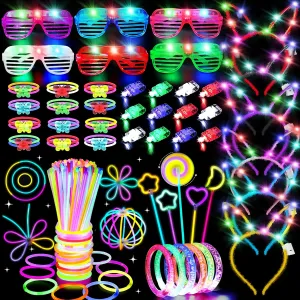 156Pcs Glow in The Dark Party Supplies, Light Up Toys Party Favor for Kids 8-12, 100 Glow Sticks DIY Glow Necklaces Rings Wands, LED Glasses Bracelets Neon Birthday Decorations Accessories Prizes 4-8