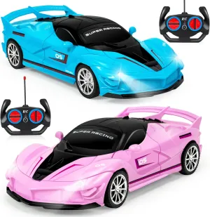 2 Pack Remote Control Car Toys for Boys Kids, Rc Cars Toy Vehicle with Headlight & Controller, Rc Racing Car for Boys Girls Age 3 4 5 6 7 8 Birthday Gift(Blue Pink)
