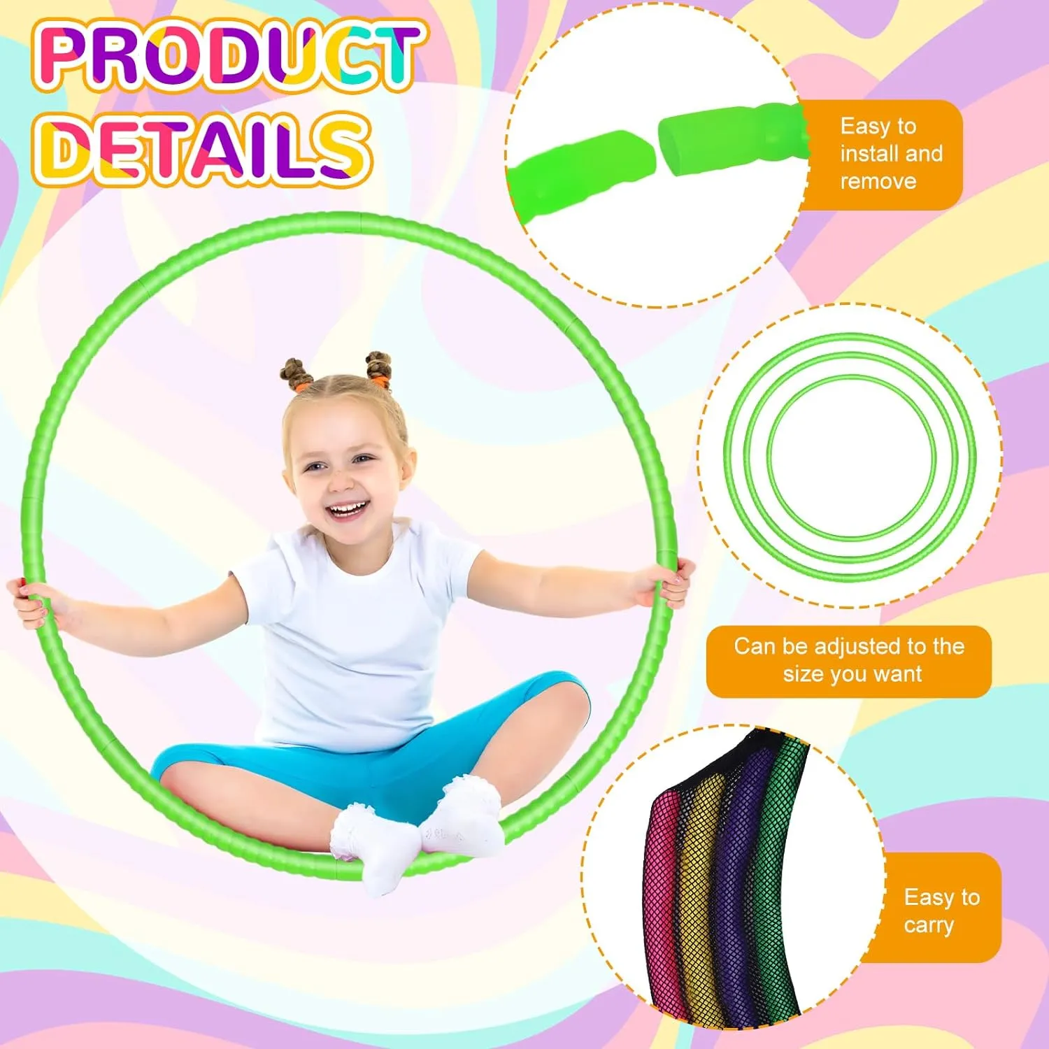 2 Pcs Toy Hoop Exercise Hoop Detachable Adjustable Plastic Toy Ring Playground Equipment for School Colored Circles Exercise Ring for Teens Dog Agility Equipment(Green,26 Inch)