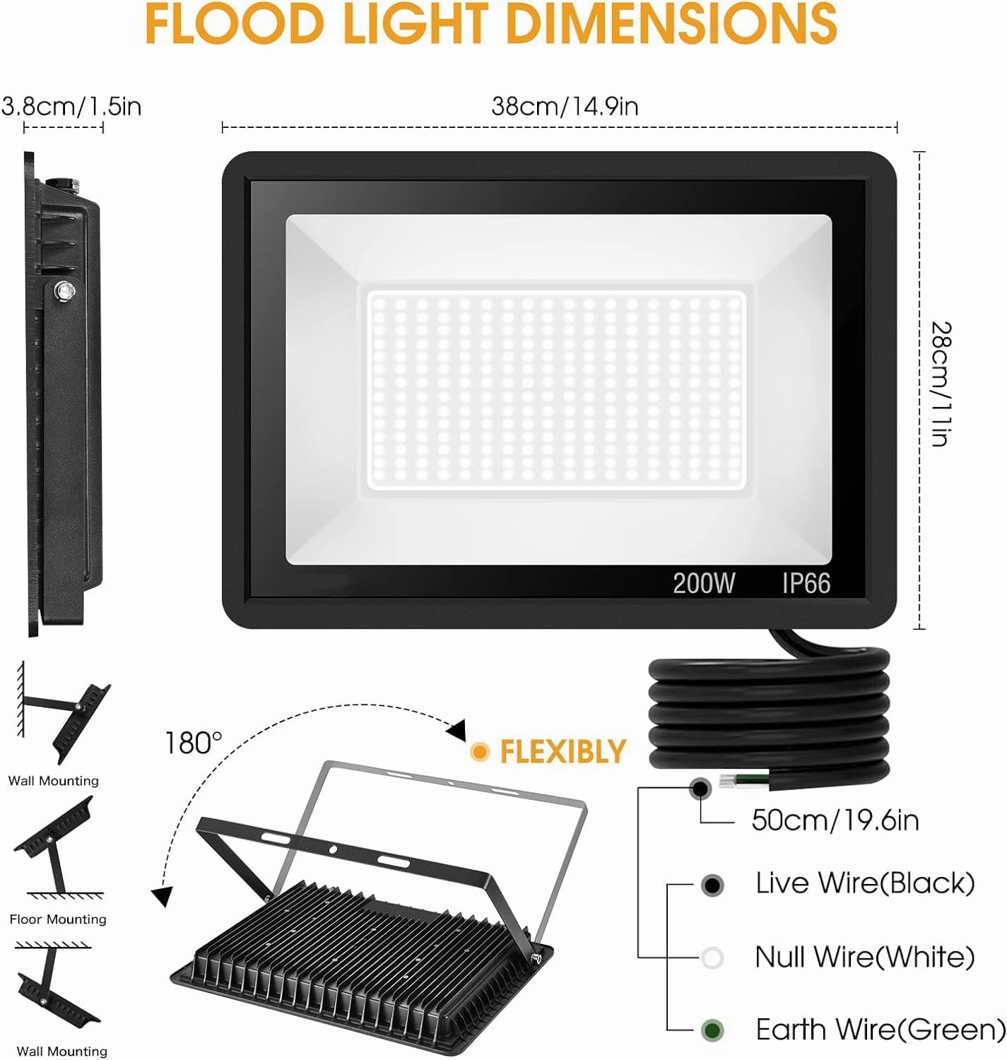 200W LED Flood Light 2 Pack, 22500lm Super Bright Security Lights, IP66 Waterproof Outdoor Flood Light, 5000K Daylight White Floodlight for Yard, Garden,Basketball Court, Arena