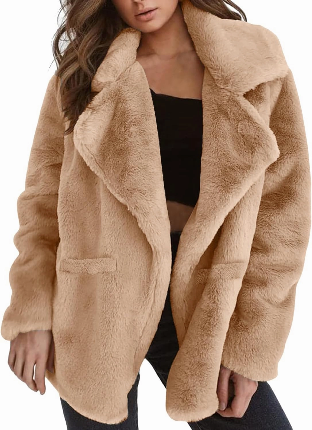 2024 Women's Overcoat Thickened Cardigan Winter Double Faced Fleece Jackets Lapel Snow Coat Elegant Shacket Soft Outwear