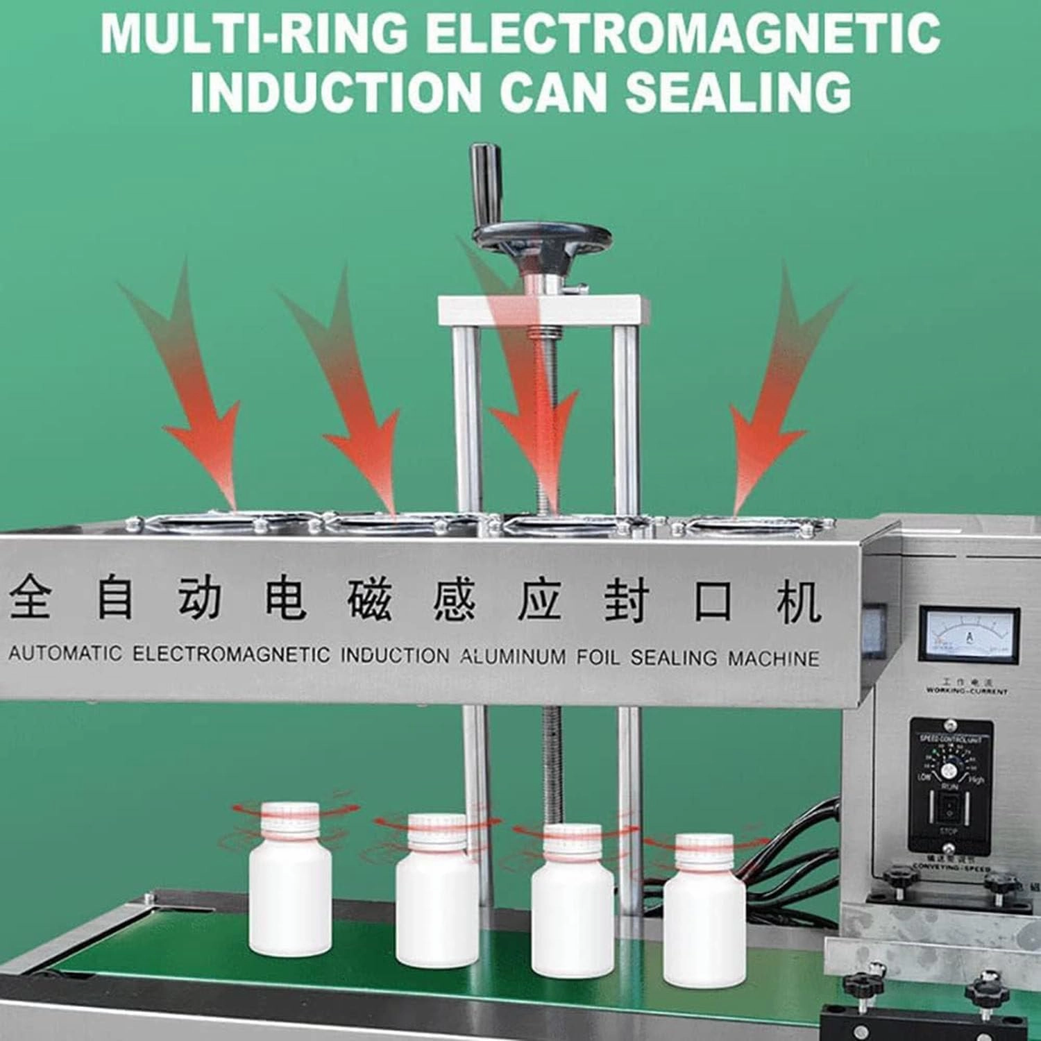 2200W Automatic Aluminum Foil Sealing Machine Continuous Electromagnetic Induction Band Bag Sealer Plastic Bottle Cap Sealer Auto Continuous Sealing Machine,Diameter60-130mm
