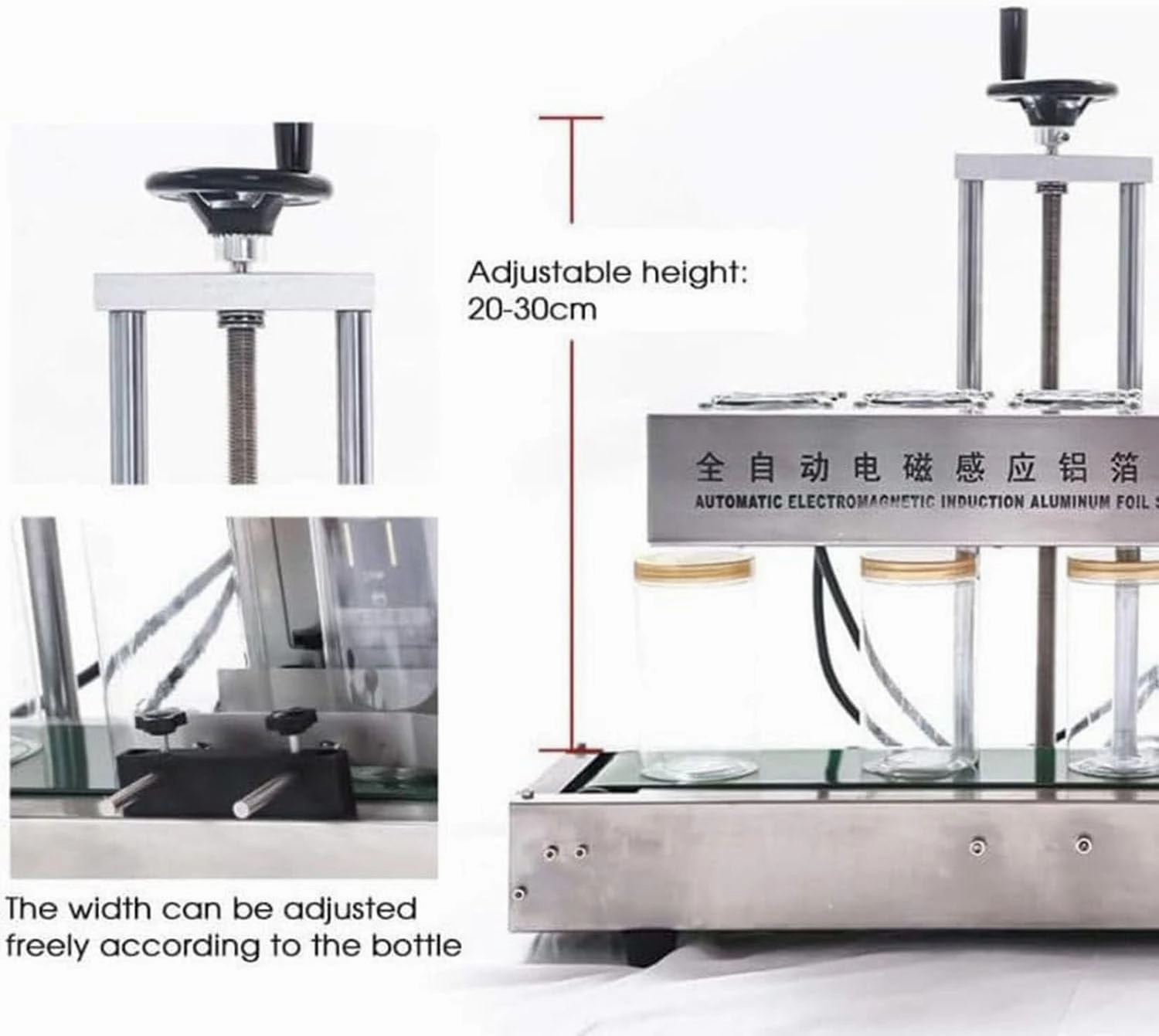 2200W Automatic Aluminum Foil Sealing Machine Continuous Electromagnetic Induction Band Bag Sealer Plastic Bottle Cap Sealer Auto Continuous Sealing Machine, Diameter 15-120mm,30-120mm