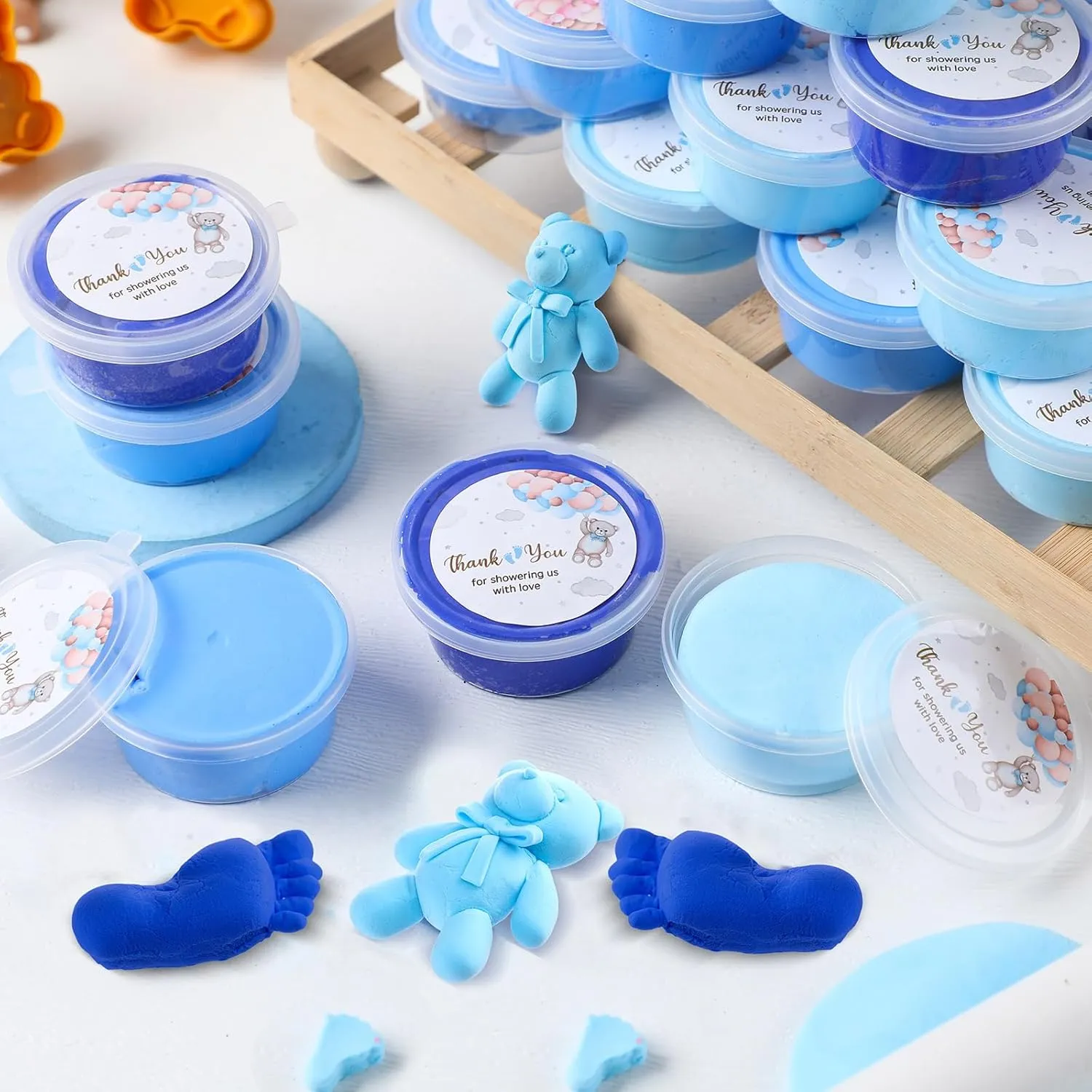 24 Pack Baby Shower Playdough Set Baby Shower Party Favors Modeling Dough with Thank Stickers Non Toxic Air Dry Clay Modeling Cans Gender Reveal Party Gifts for Guests Arts DIY Crafts(Blue)