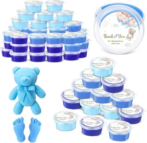 24 Pack Baby Shower Playdough Set Baby Shower Party Favors Modeling Dough with Thank Stickers Non Toxic Air Dry Clay Modeling Cans Gender Reveal Party Gifts for Guests Arts DIY Crafts(Blue)
