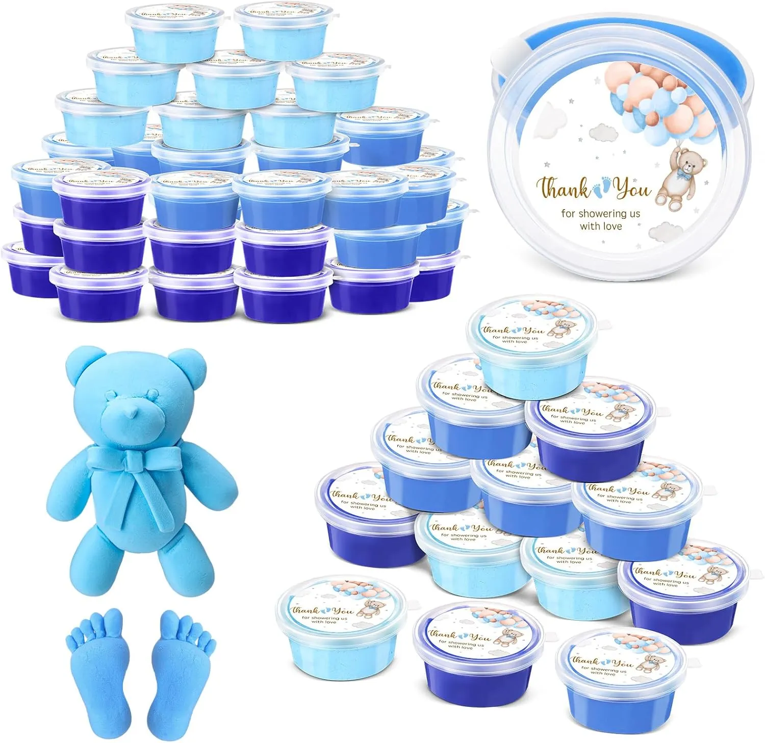 24 Pack Baby Shower Playdough Set Baby Shower Party Favors Modeling Dough with Thank Stickers Non Toxic Air Dry Clay Modeling Cans Gender Reveal Party Gifts for Guests Arts DIY Crafts(Blue)
