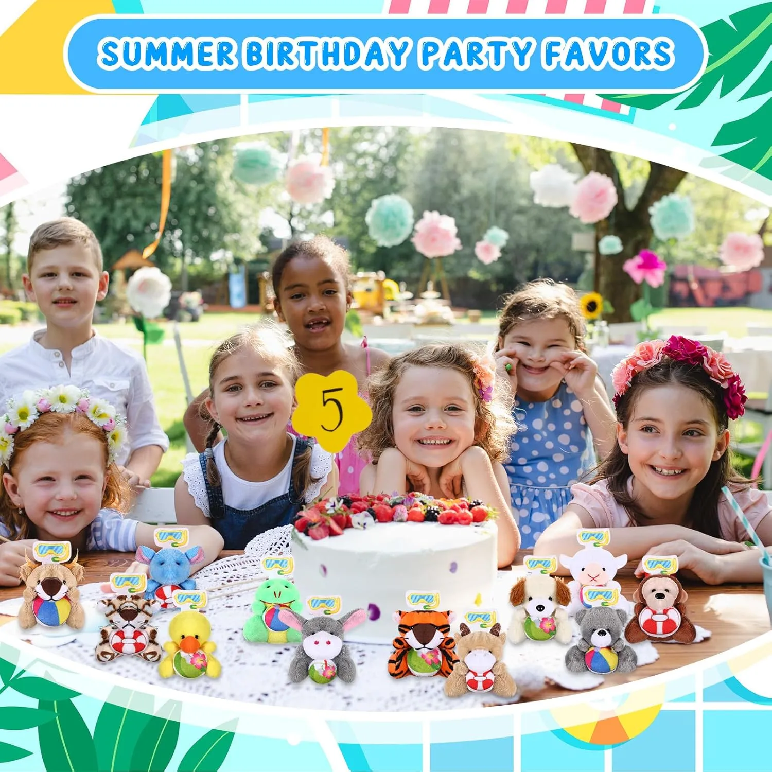 24 Pcs Summer Mini Stuffed Animal Bulk Pool Style Plush Keychain Party Favors Swimming Pool Small Plush Animal Toys with Diving Goggles for Beach Sea Party Favors Gifts Decor Award