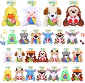 24 Pcs Summer Mini Stuffed Animal Bulk Pool Style Plush Keychain Party Favors Swimming Pool Small Plush Animal Toys with Diving Goggles for Beach Sea Party Favors Gifts Decor Award
