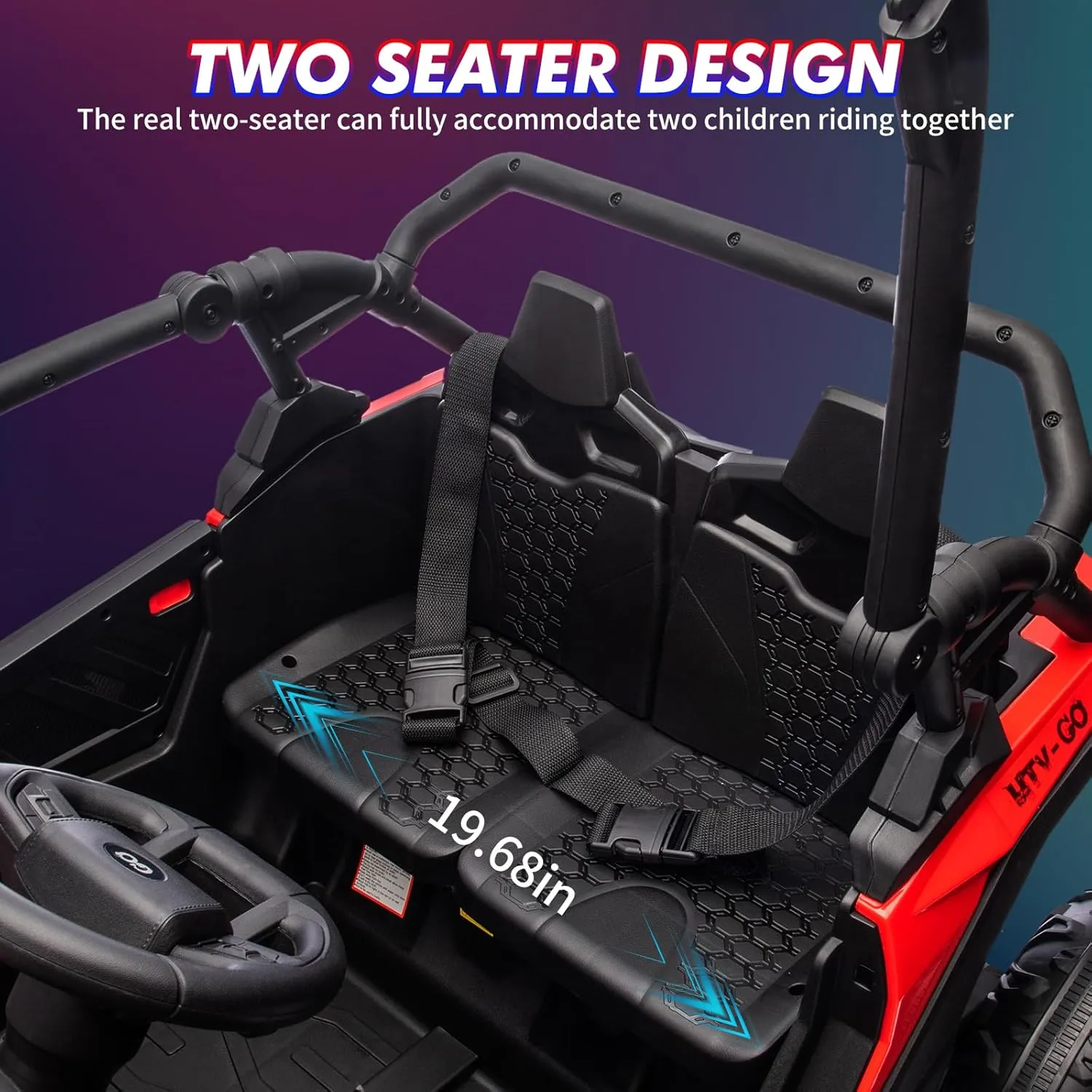 24V Ride On Utv for Kids,2 Seater 4WD Electric Truck with Remote Control, High and Low Speed Adjustment, Led Lights,4-Wheel Shock Absorption,One Click Start, Music Player (Red)