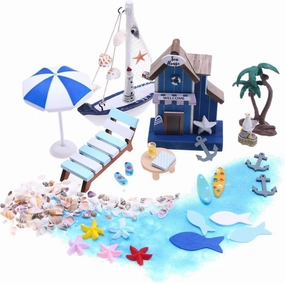 26 Piece Beach Miniature Dollhouses Decoration, Beach Chair Umbrella Seaside Beach Accessories Miniature Toys for DI Y Fairy Garden Scenery Landscape
