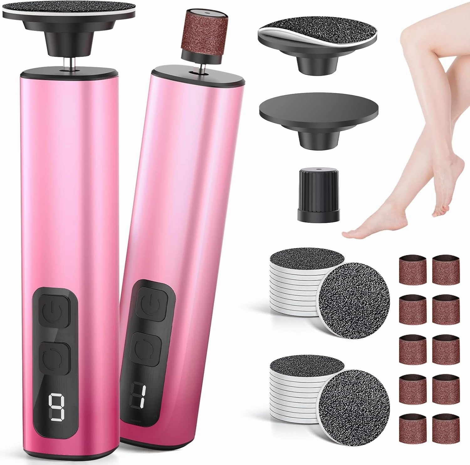 2 in 1 Electric Foot Callus Remover, 9 Adjustable Speeds Foot Scrubber USB Rechargeable Pedicure Tools for Feet, Dry Dead Skin Scraper Foot Grinder with 80/120 Grit Sandpaper Discs Rollers for Women