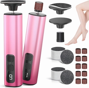 2 in 1 Electric Foot Callus Remover, 9 Adjustable Speeds Foot Scrubber USB Rechargeable Pedicure Tools for Feet, Dry Dead Skin Scraper Foot Grinder with 80/120 Grit Sandpaper Discs Rollers for Women