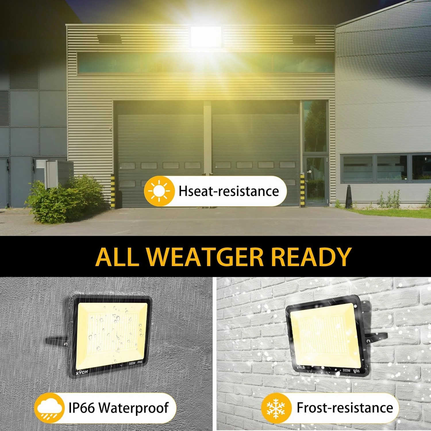 2 Pack 300W Warm White LED Flood Light,No Plug,3000K 42500LM Outside Flood Light,Super Bright Outdoor Security Lights, IP66 Waterproof Floodlight for Yard,Playground,Garage, Garden, Lawn