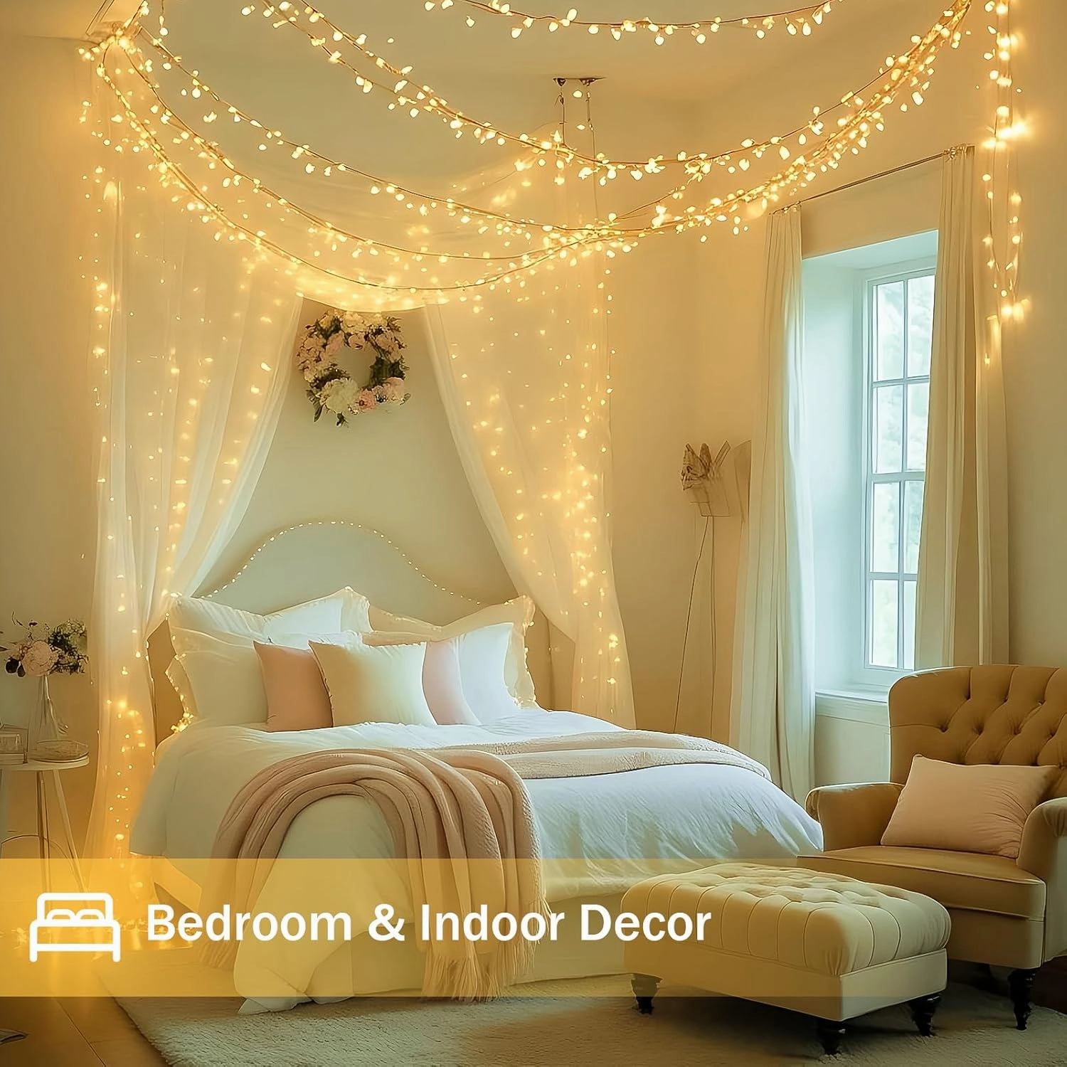 2 Pack 33FT 100 LED String Lights Indoor Outdoor, Clear Wire Christmas Lights for Bedroom, 8 Modes Twinkle Fairy String Lights for Xmas Tree Wedding Party Bedroom Garden Decorations(Warm White)