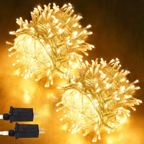 2 Pack 33FT 100 LED String Lights Indoor Outdoor, Clear Wire Christmas Lights for Bedroom, 8 Modes Twinkle Fairy String Lights for Xmas Tree Wedding Party Bedroom Garden Decorations(Warm White)