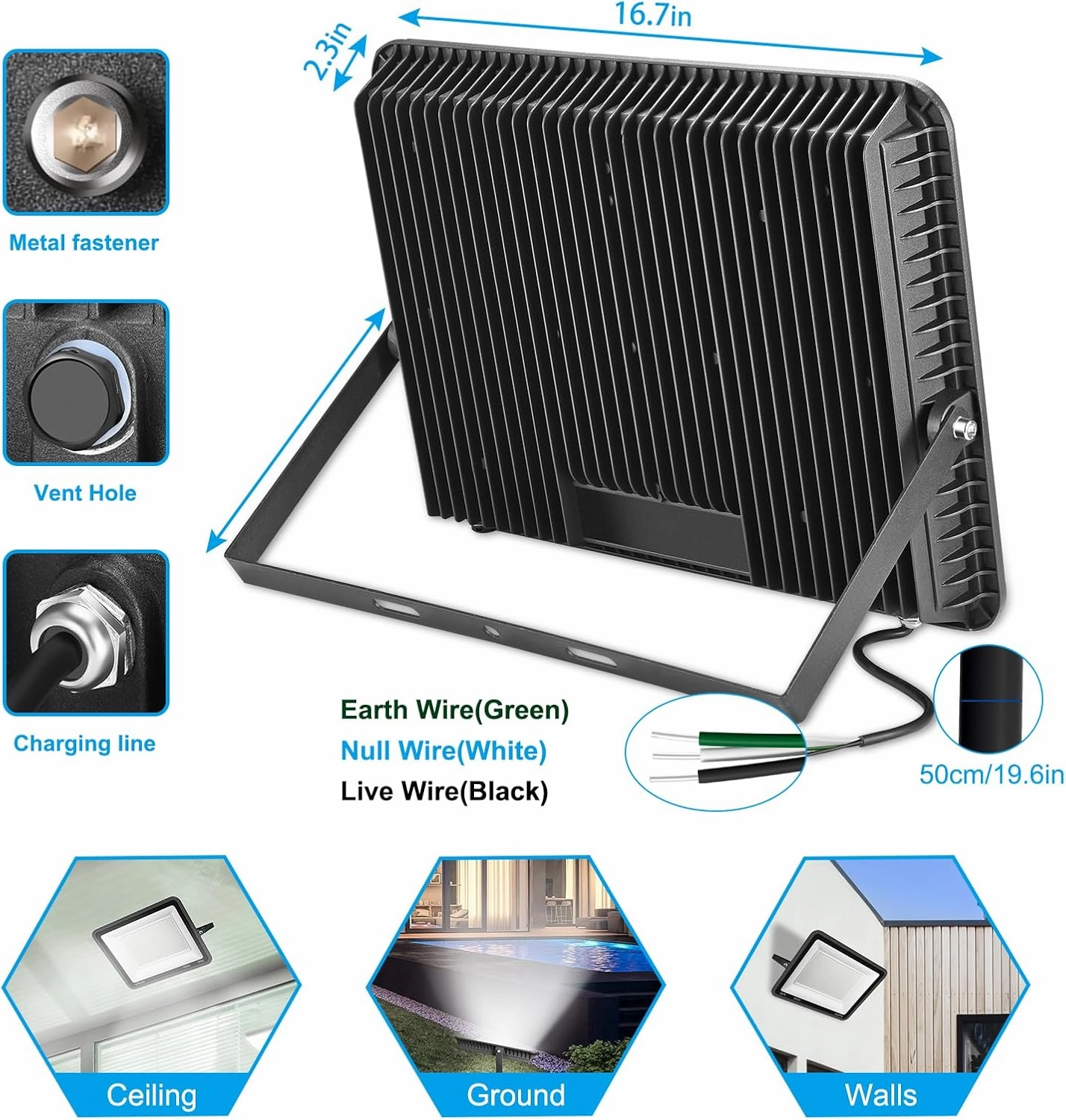 2 Pack 400W LED Flood Light Outdoor,2400W Equivalent 50500LM 5000K Daylight White Super Bright FloodLight with Plug,85-277V IP66 Waterproof Commercial Lighting for Fields,Counts,Arena,Stadium