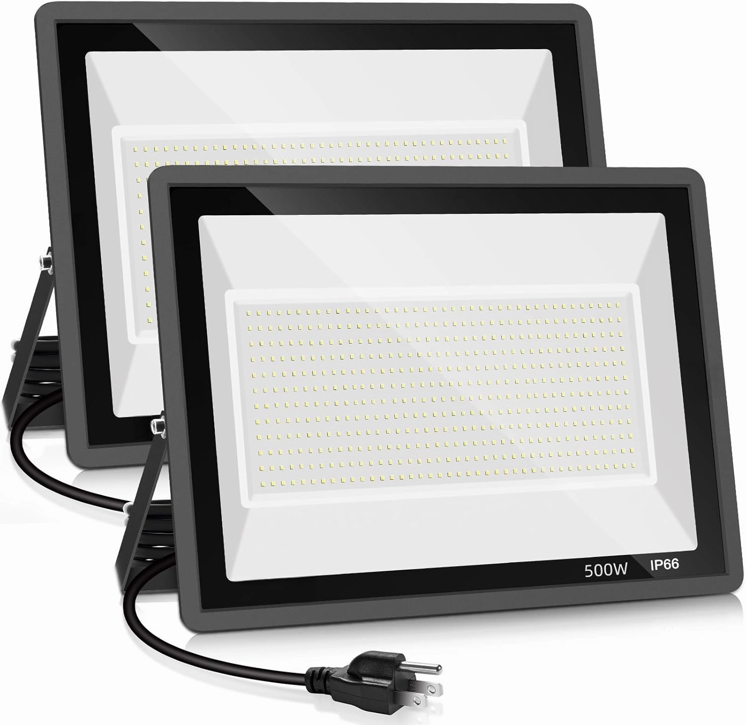 2 Pack 500W LED Flood Light Outdoor,2750W Equivalent Super Bright FloodLight with Plug,58600LM 5000K Daylight White IP66 Waterproof Commercial Lighting for Sports Fields,Counts,Arena,Stadium