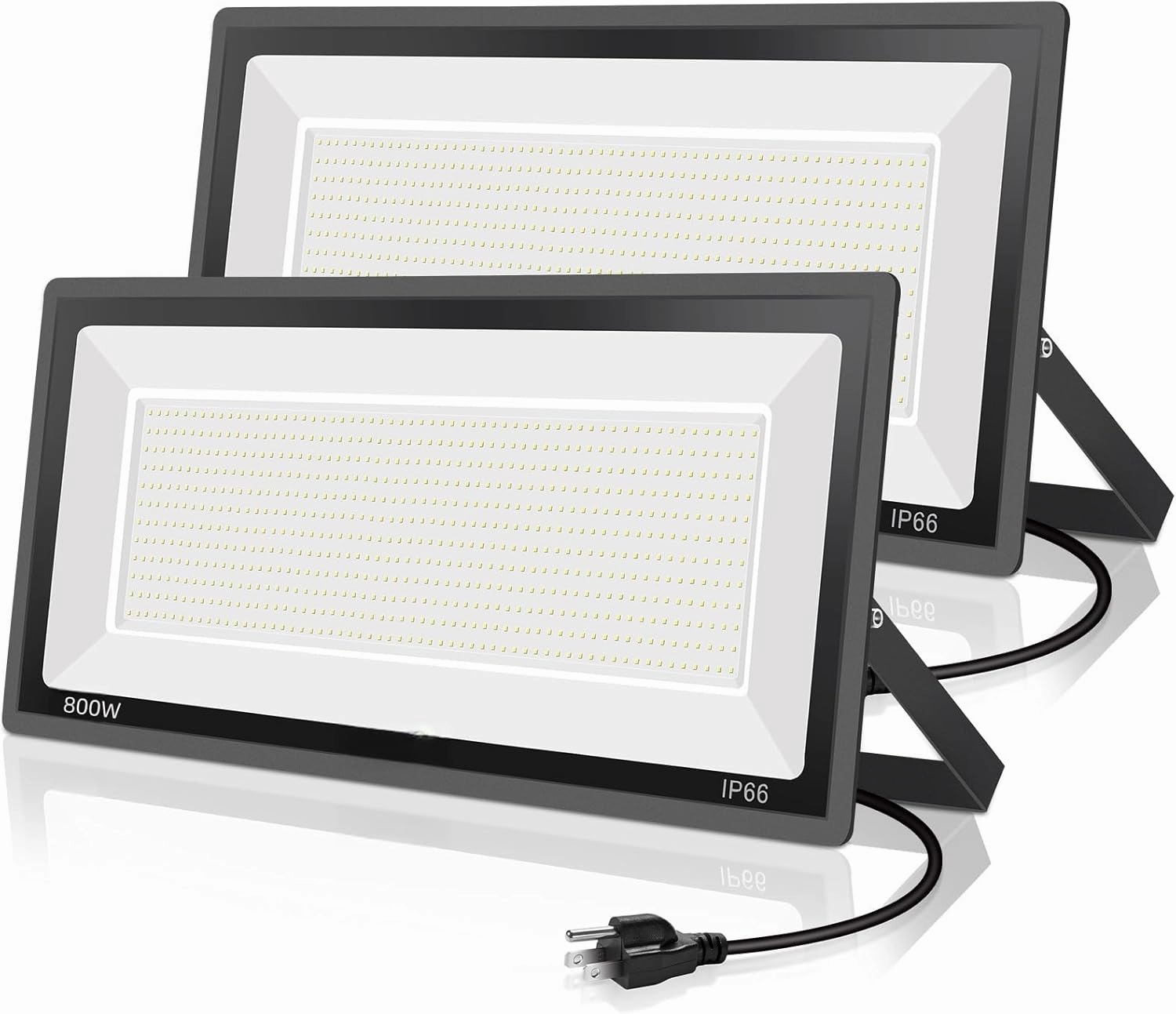 2 Pack 800W LED Flood Light Outdoor,3750W Equivalent Super Bright FloodLight with Plug,88500LM 5000K Daylight White IP66 Waterproof Commercial Lighting for Sports Fields,Counts,Arena,Stadium
