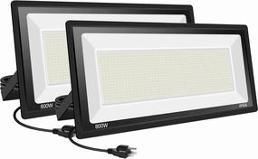2 Pack 800W LED Flood Light Outdoor,Super Bright FloodLight with Plug,80000LM 5000K Daylight White IP66 Waterproof Commercial Lighting for Sports Fields,Counts,Arena,Stadium