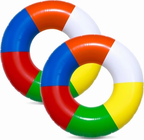 2 Pcs Inflatable Swimming Float Toys 35Inch Rainbow Striped Swim Rings Beach Pool Floats Pool Tube Rings Loungers Tube for Adults Toddler Lake River Ocean Summer Beach Party Favors Gifts