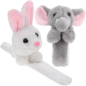 2pcs Hug Animal Slap Bracelet for Party Favors Stuffed Animals Huggers Slap Bracelets Plush Toy Childrens Day Gift(Elephant&Bunny)