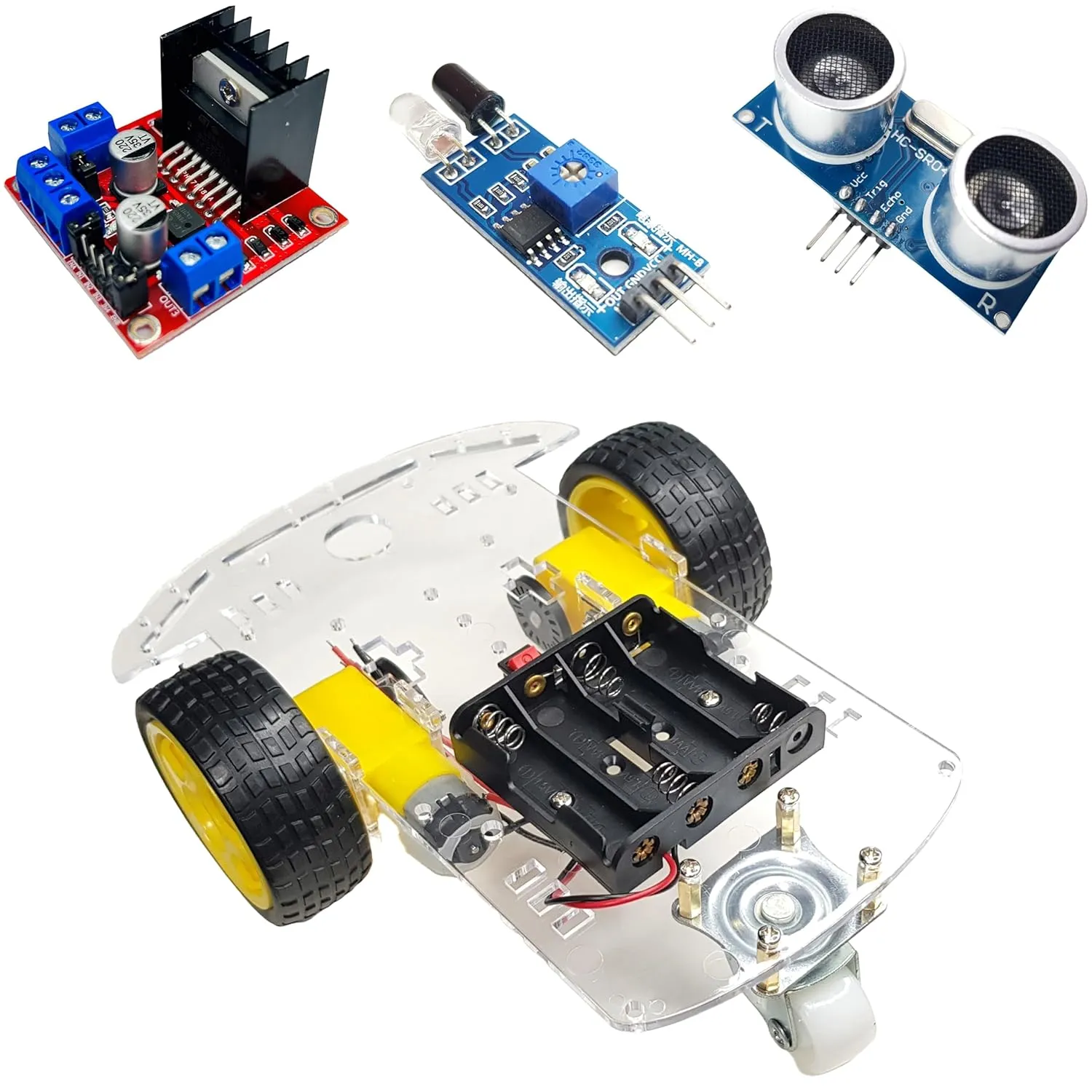 2WD RC Robot Car Kit for Arduino, ESP32, ESP8266, Raspberry Pi, Including L298N Motor Driver and Sensors