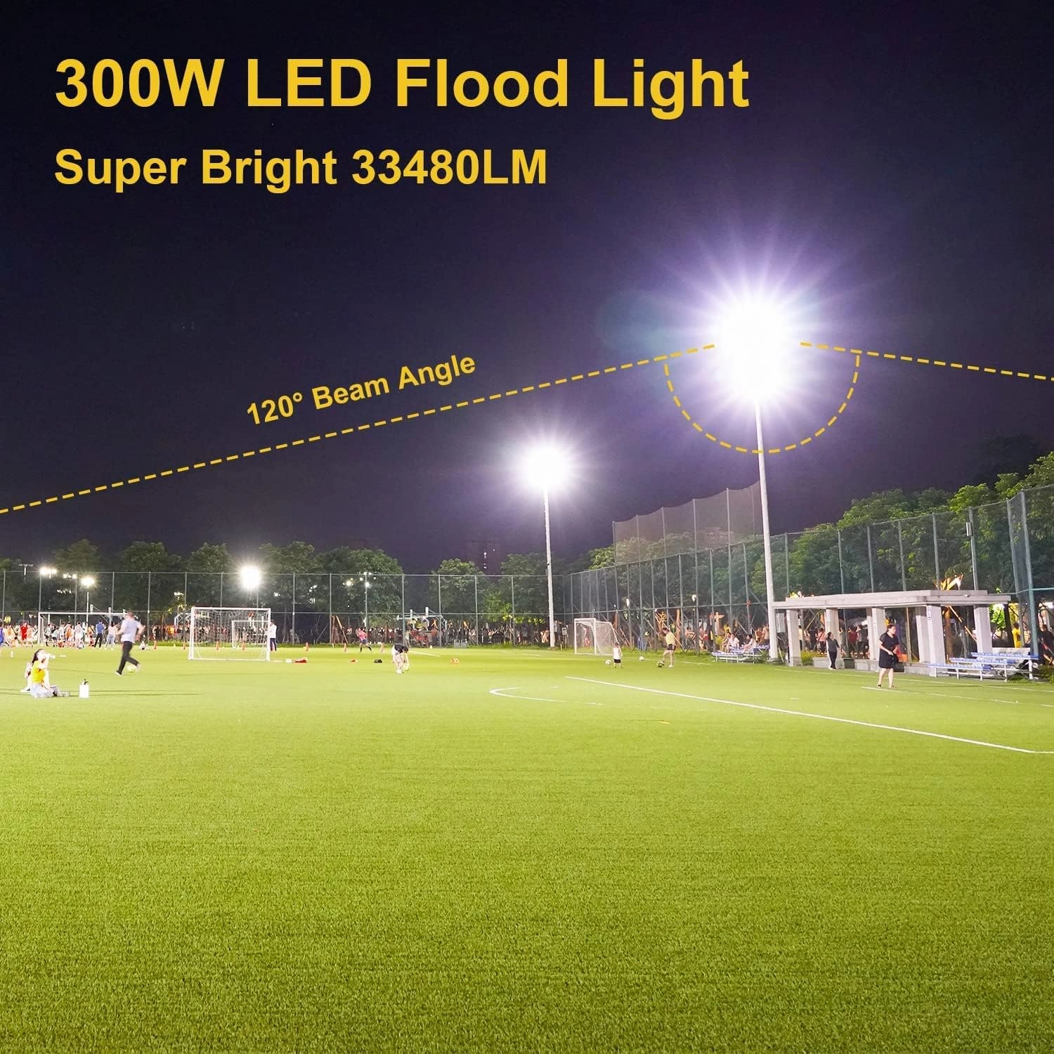 300W LED Flood Light Outdoor,2000W Equivalent 5000K Daylight White Super Bright FloodLight with Plug,43500LM IP66 Waterproof Commercial Lighting for Sports Fields,Counts,Arena,Stadium