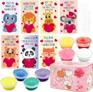 32Pcs Kids Valentines Day Gifts with Fun Foam Clay for Classroom - Squashy Modeling Foam Beads Play Kits for Gift Tags for Toddlers Boys Girls Exchange Gifts, Party Favor Prizes, Gifts