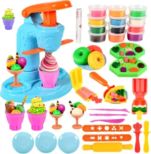 34 Pcs Ice Cream Play Color Dough Sets for Kids Ages 3-8, Kitchen Creations Dough Tool Sets for Kids Boys Girls 4-5 Years Old（12 Clay）