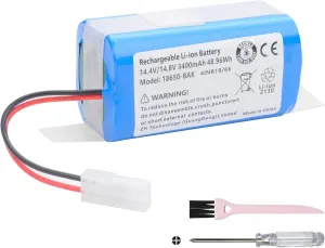 3400MAH Vacuum Cleaner Battery for Xiaomi MI G1 MI-G1 Mop Essential MJSTG1, SKV4136GL, MC-WRC53, H18650CH-4S1P, for Phicomm X3, for PUPPYOO R30 R30 Pro, R35, for FLYCO FC9601 FC9602 18650B4-4S1P-AAF-4